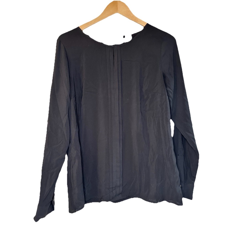 Calvin Klein Blouse Womens Size M Black Semi Sheer V‎ Neck Long Sleeve Silky